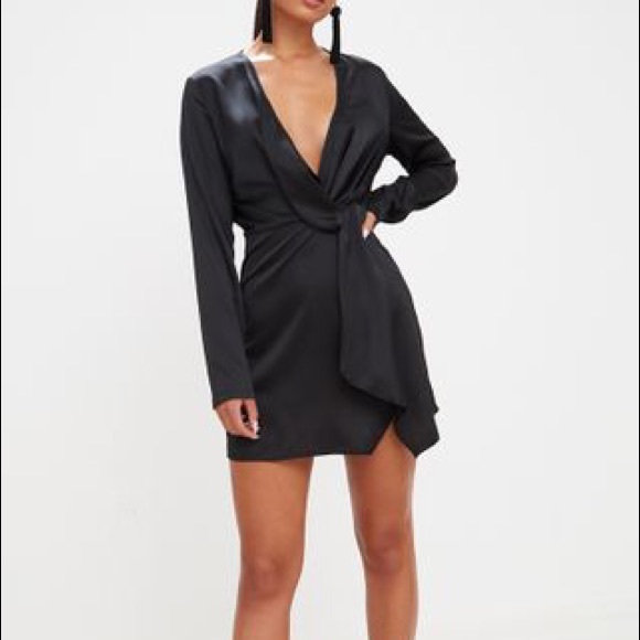 long sleeve black silk dress